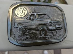 Vintage 1970's Ford Chevy Dodge Truck Brass Belt Buckle Free Wheelin ?? - Picture 1 of 4