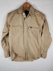 WRANGLER Pearl Snap Shirt Size Small Khaki Brushpopper Western Passe Cowboy Rodeo - Bild 1 von 13