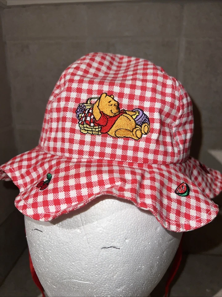 Винтажный Винни-Пух младенца ведро оборки шляпа красный белый Gingham фрукты изящный - Изображение 1 из 4