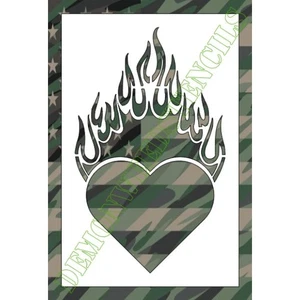 6.5"x10" Clear Plastic Stencil - Flaming Heart (SX40) (.007") - Picture 1 of 2