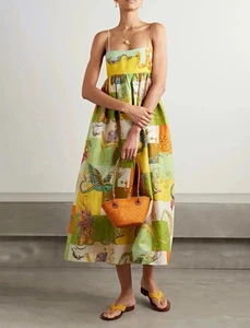 Alemais Jerome Sundress Sz AU-UK 12 US 8 Linen Midi Long Dragon Bow Tie RRP $595 - Picture 1 of 23