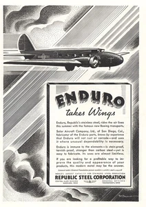 1933 Republic Steel: Enduro Takes Wings Vintage Print Ad - Picture 1 of 1