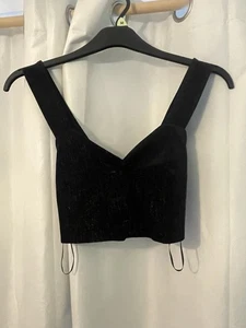 ZARA Black Velvet Crop Top XS UK6-8 Sparkle Party Evening Sleeveless - Picture 1 of 6