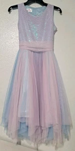 Justice Pink Blue Layered Flared Tulle Sparkly Sequin Dress Girls 16 Sleeveless - Picture 1 of 9