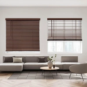 DEZ FURNISHINGS Cordless 2" Faux Wood Blind, 32" W x 48" H, Dark Oak, BRAND NEW - Picture 1 of 8