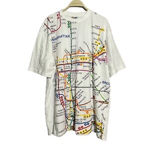 Carte du métro de New York t-shirt homme taille XL voyage blanc souvenir itinéraire train piste