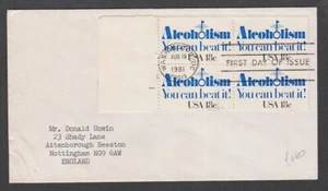 United States America USA 1981 FDC Block Alcoholism You can beat it! Washington - Picture 1 of 1