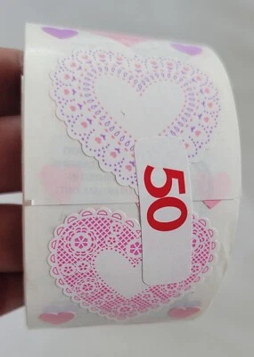 Винтажный новый из старых запасов Sandylion розовый сердца кружева стикер полный рулон 50 модов - Изображение 1 из 4