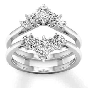 3.00Ct Round Lab Created Diamond Enhancer Guard Wrap Ring 14k White Gold Plated - Picture 1 of 4