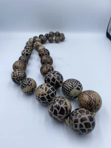 Huge Bauble Necklace Resin Fabric Balls Knotted Together 15.5” Retro Cheetah - Picture 1 of 7