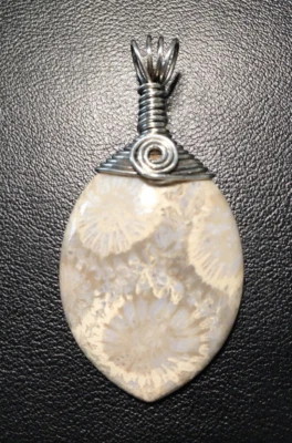 25% DE DESCUENTO!  ¡Bajo el mar! Colgante fósil de coral envuelto a mano en plata de ley Foto 1 de 3