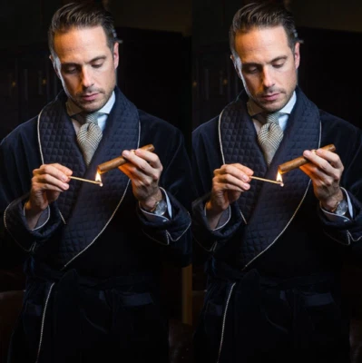 Blazer azul marino de terciopelo para hombre trajes chaquetas para fumar boda noche fiesta graduación Foto 1 de 4