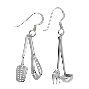 Cooking Tools Earrings - 925 Sterling Silver Chef Spatula Ladle Whisk Fork NEW - Picture 1 of 1