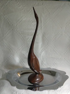 Vtg MCM 13.5" Brown Long Neck Crane Heron Swan Bird Figurine-Cottage Cabin Core - Picture 1 of 13