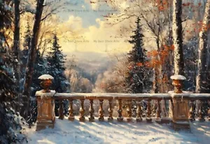 IMPRESIÓN ARTÍSTICA DE BALCÓN DE INVIERNO, decoración de paisaje nevado, póster de piedra clásica E430 - Imagen 1 de 3