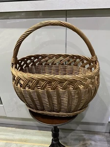 Vintage Wicker Basket Picnic Shopping Floral Handle Oval 39 X 23 X 39 Cm - Picture 1 of 4