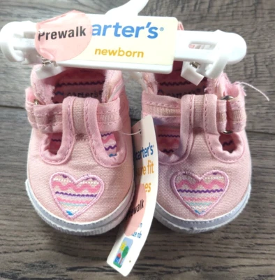 Bebé Niña Nuevos Zapatos Carter's Vintage Recién Nacidos Rosa Lona Corazón Foto 1 de 2