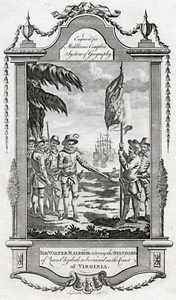 Sir WALTER RALEIGH Virginia QUEEN ELIZABETH Standard 1778 Copperplate Engraving - Picture 1 of 8