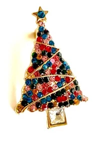 Multicolor Full Rhinestone Christmas Tree Brooch Box included - Picture 1 of 9