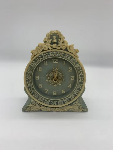 Vintage Incolay Stone Desk Mantel Quartz Clock Cameo De Fleurs Blue Genuine Cover