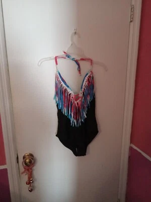 Nuevo con etiquetas Traje de baño halter con flecos tie dye OP negro para mujer Foto 1 de 4