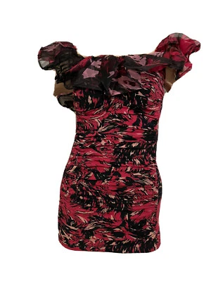 DANIELLE SCUTT TOPSHOP TOP ROJO STRECH ALGODÓN CON VOLANTES UK 8 EU 36 US 4 PEQUEÑO NUEVO CON ETIQUETAS Foto 1 de 4