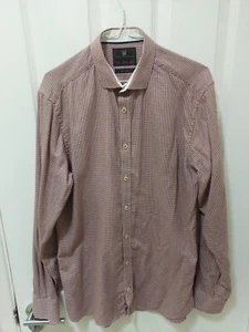 M&S 15.5" Slim Fit Shirt 100% Cotton Oxblood Maroon Dogtooth - Picture 1 of 7