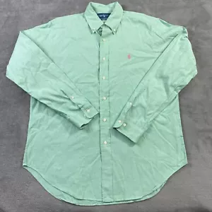 Polo Ralph Lauren Shirt Mens 16 34/35 Green Classic Fit Dress Pink Pony Casual - Picture 1 of 17