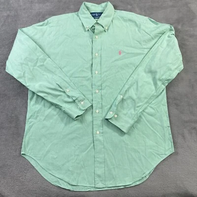 Camisa Polo Ralph Lauren Para Hombres 16 34/35 Verde Calce Clásico Vestido Rosa Poni Informal Foto 1 de 4