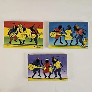 3x Original Signed Jamaican Rasta Paintings 6x4 Canvas Music Rasta Dreadlock Art - Picture 1 of 9