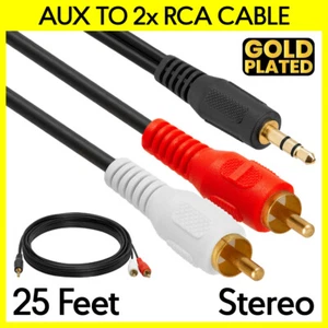 3.5mm to Dual RCA Cable 25 Feet 2 RCA to AUX Cord Stereo Audio PC Speakers Cable - Picture 1 of 5