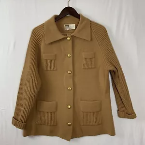 Vintage 60er 70er Jahre gemütlich Montgomery Ward Strickjacke Knopfpullover Kamel L 42 EUC - Bild 1 von 7