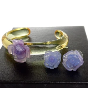 CHANEL Camellia Earrings Studs Bracelet Bangle 2 Set Purple 01P 77RC803 - Picture 1 of 14