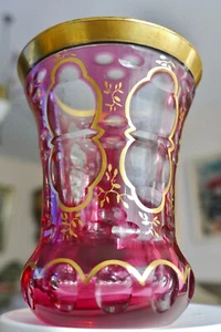 Overlay Crystal Glass Ranftbecher -Biedermeier - Red- 12.5cmH.-9.8 D.Top Mug - Picture 1 of 6