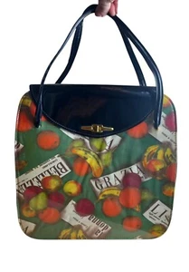 Vtg Bag Large Vinyl Italian Statement Fruit Pattern Shopper Unusual Over-sized - Picture 1 of 6