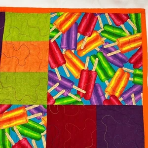 Popsicle Bright Colorful Patchwork Quilt Orange Yellow Purple Green 57 x 80 - Picture 1 of 12
