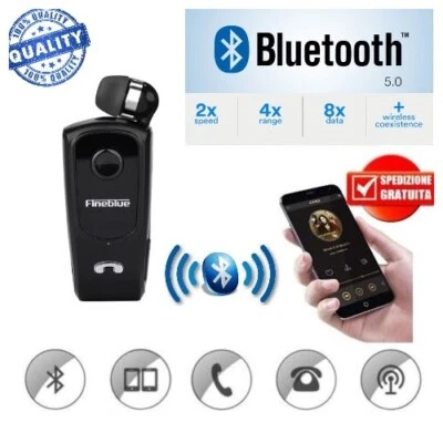 AURICOLARE CUFFIE BLUETOOTH RETRATTILE WIRELESS CLIP VIBRAZIONE iOS ANDROID F920 - Immagine 1 di 4