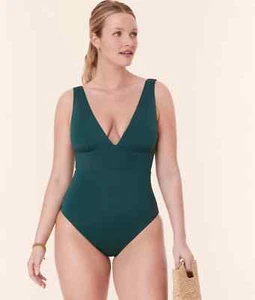 Andie Swim Mykonos Plunge One-Piece Swimsuit in Cascade Green Size Medium - Picture 1 of 8