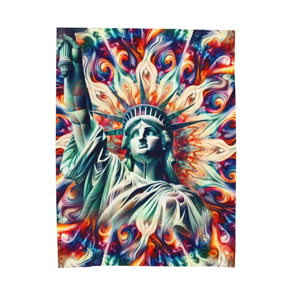 Manta de felpa de terciopelo tie-dye estatua de la libertad remolino trippy decoración de Nueva York NY Foto 1 de 1