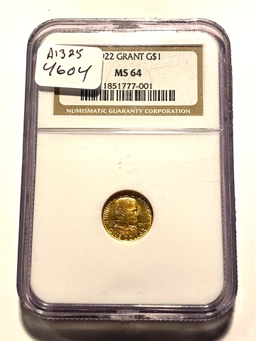 #4604,Extremely Rare NCG MS64 US Grant Gold $1 1922 Cover