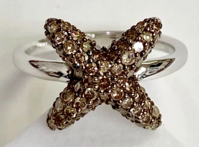 Anillo HSN Diamantes Colores Plata Esterlina 1ctw Champagne Diamante "X" Talla 7 Foto 1 de 4