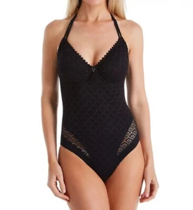 Pour Moi BLACK Castaway Halter Underwire One Piece Swimsuit, US 36F, UK 36E - Picture 1 of 4