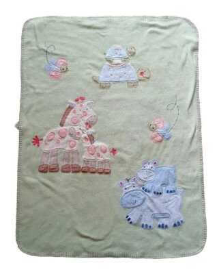 Manta Bebé Circo Tortuga Jirafa Hipopótamo Mariposa Verde Beige 29" x 38" LEER Foto 1 de 4