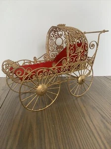 Roman Inc. Carriage 10” Gold Tone Metal Doll Collectible Ornate Filigree Royal - Picture 1 of 15