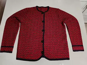 Casual Corner Red Black Button Down Cardigan Sweater Jacket Women Size M - Picture 1 of 10