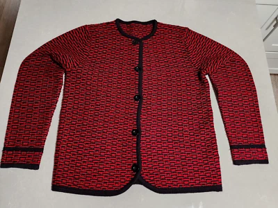 Casual Corner Red Black Button Down Cardigan Sweater Jacket Women Size M - Image 1 of 4
