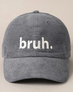 Y2K Unisex Hat Corduroy Bruh Cap Embroidered Trucker Gray Adjustable OSFM - Picture 1 of 4