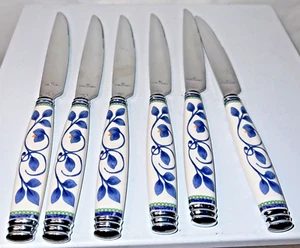 Pfaltzgraff Orleans Dinner Knives x6 plastic handles blue leaves vine EUC - Picture 1 of 12