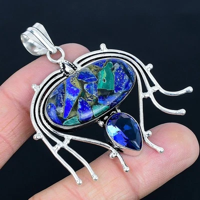 Ciondolo gioiello in rame lapislazzuli, pietra preziosa Iolite argento sterli... - Immagine 1 di 4