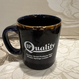 International Paper Coffee Mug Navy Vintage Gold Rim Whelan Springs Gurdon - Picture 1 of 6
